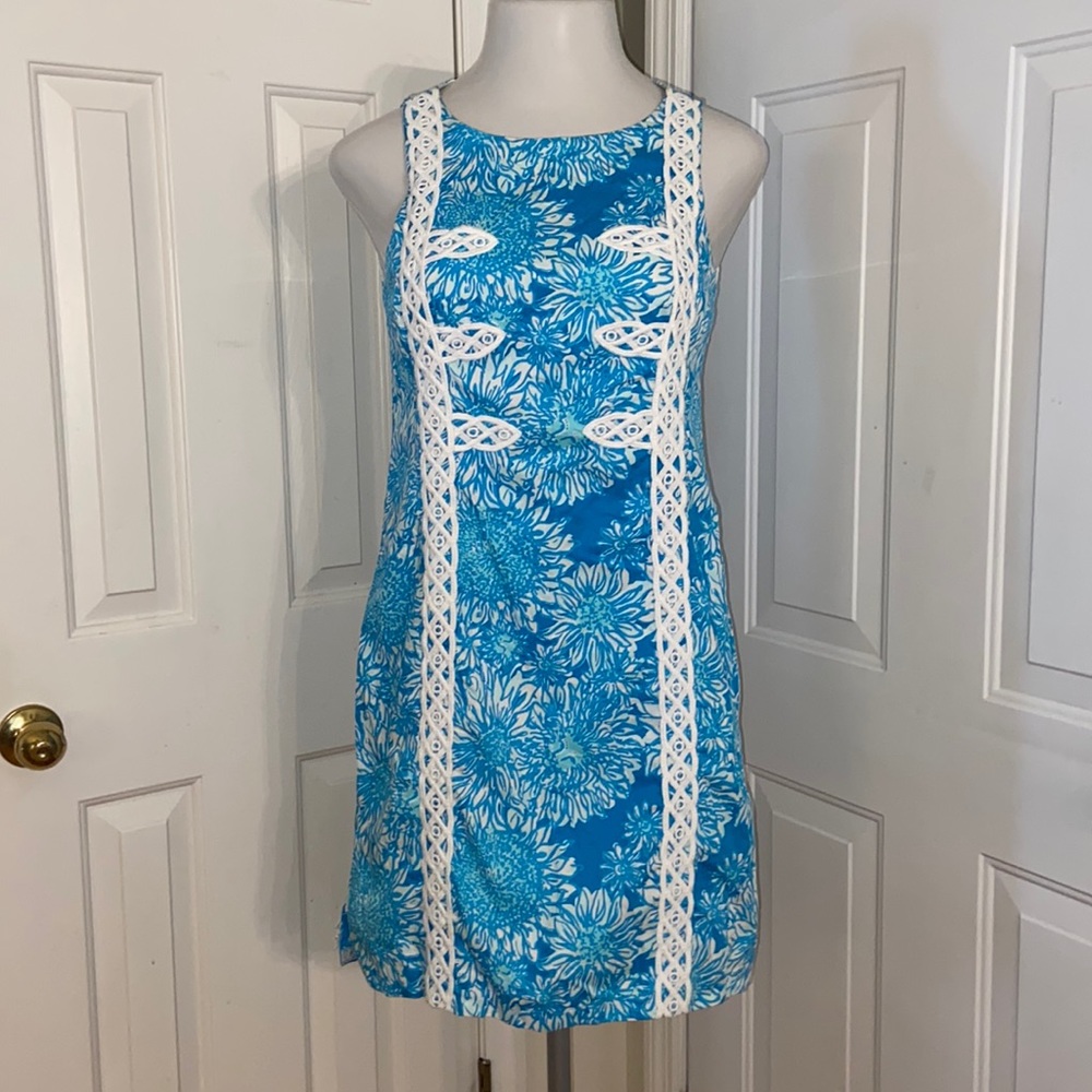 Lilly Pulitzer Turquoise and White sheath dress 6